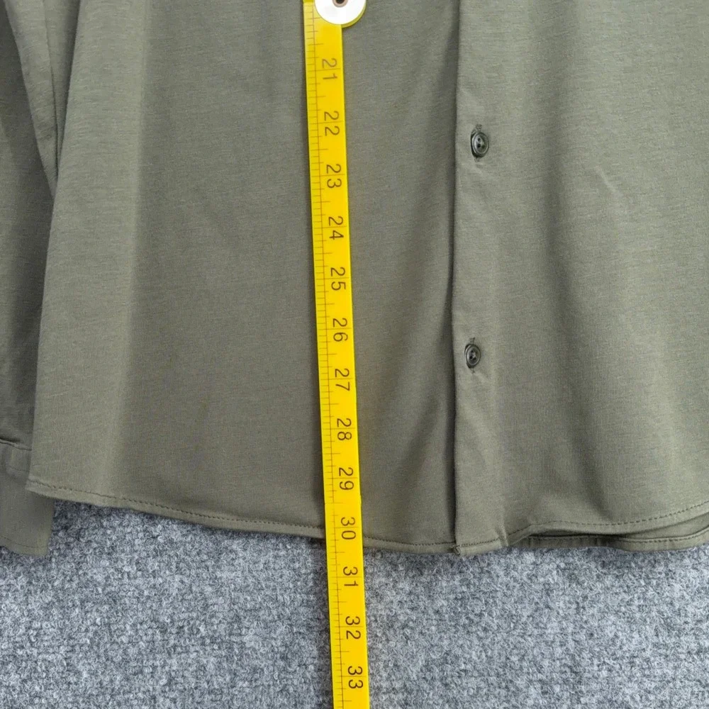 River Island Button Down Men L Viscose Blend Olive Green Long Sleeve Shirt